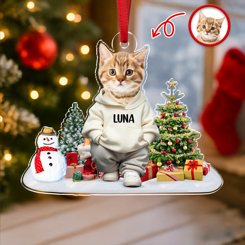 Custom Photo Cat Christmas Acrylic Ornament For Christmas HA75 897608