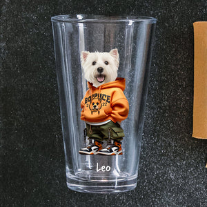 Custom Photo Cool Dog Cat in Dad’s Work Outfit Print Beer Glass HA75 892380