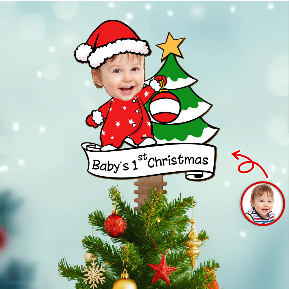 Custom Photo Baby's 1st Christmas Tree Topper Decor For Christmas CH07 896650