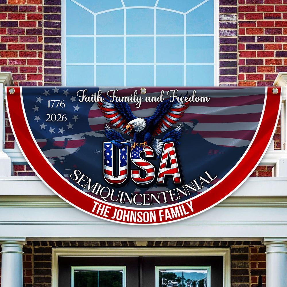 Custom Family Name Faith, Family & Freedom USA 250 Years Patriotic Non-pleated Fan Flag HO82 901314