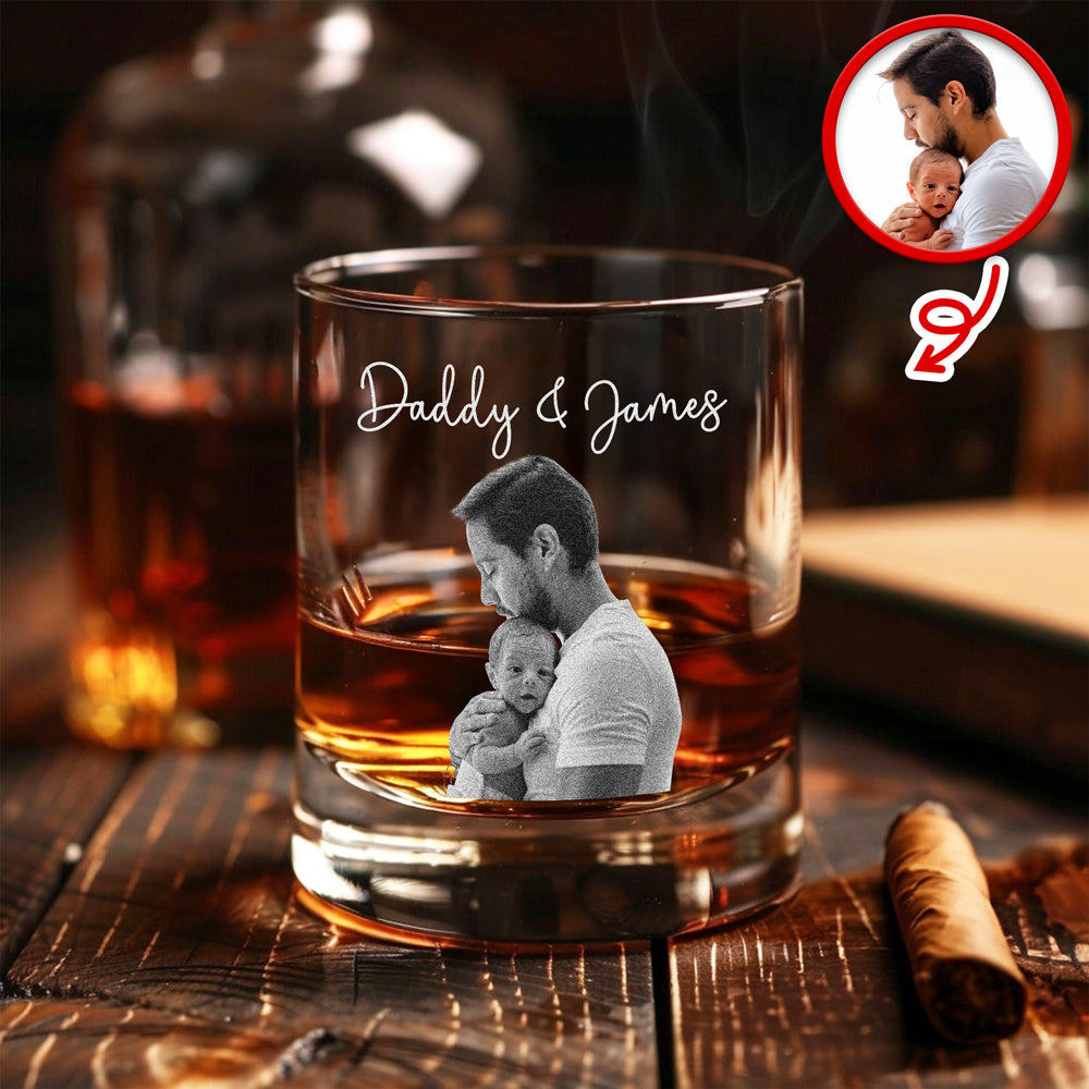 Custom Photo First Father’s Day Engraved Rock Glass Gift For Daddy LM32 668937