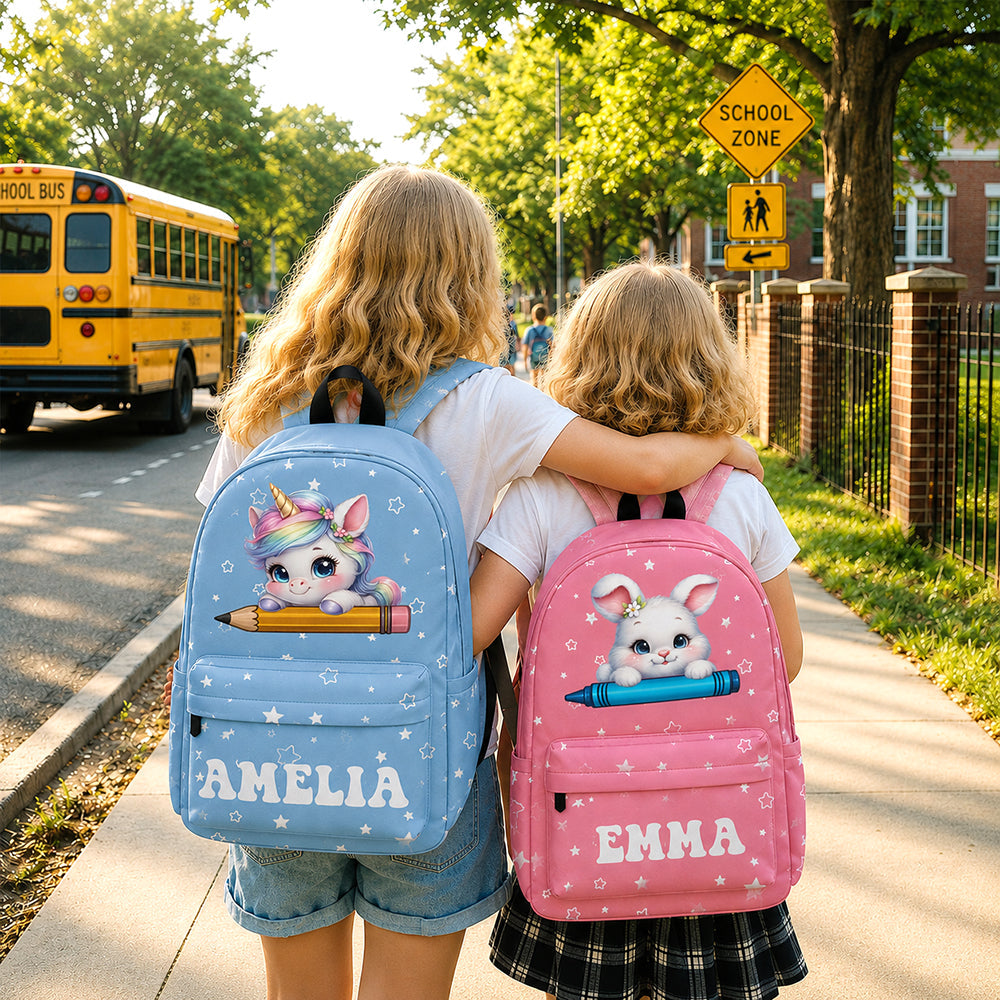 Personalised Cartoon Penguin Raccoon Animals Name Backpack - Birthday Back to School Gift for Boys Girls HO82 902978
