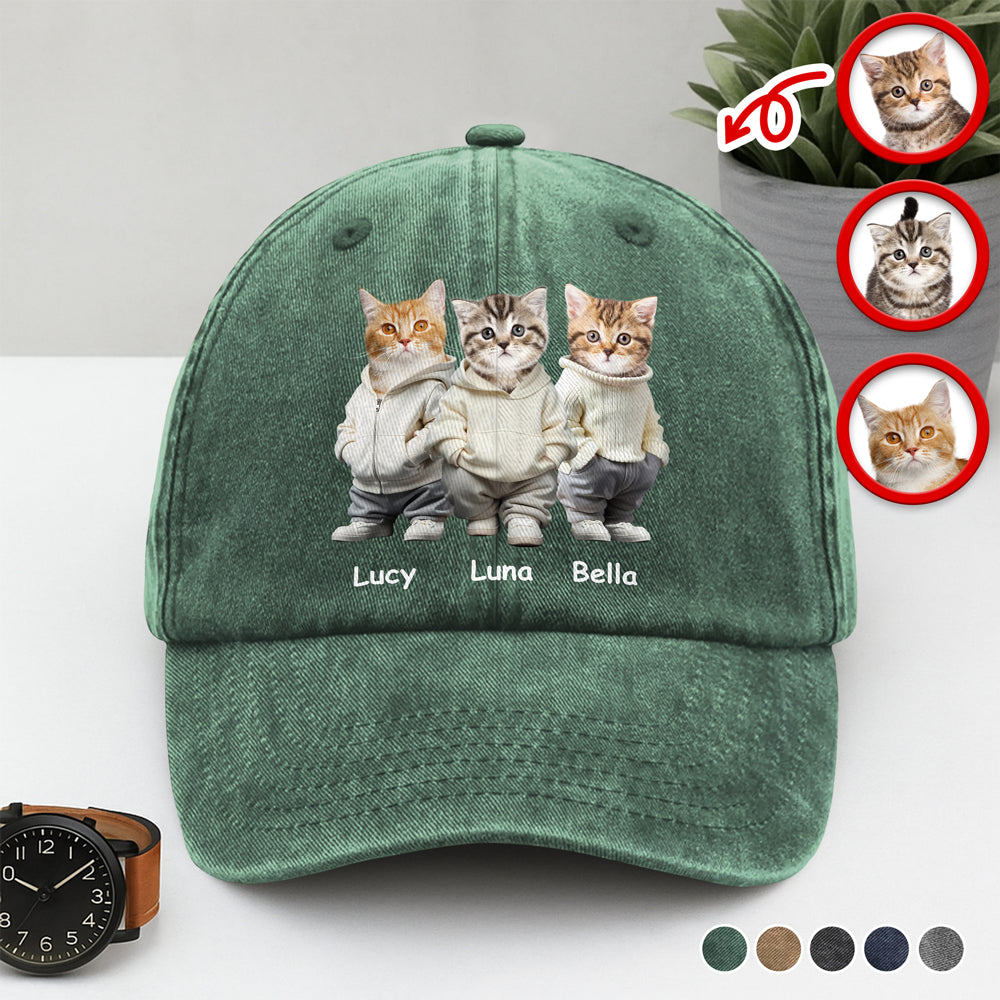 Custom Photo And Name Cat Washed Denim Baseball Cap For Cat Pet Lover HA75 897526