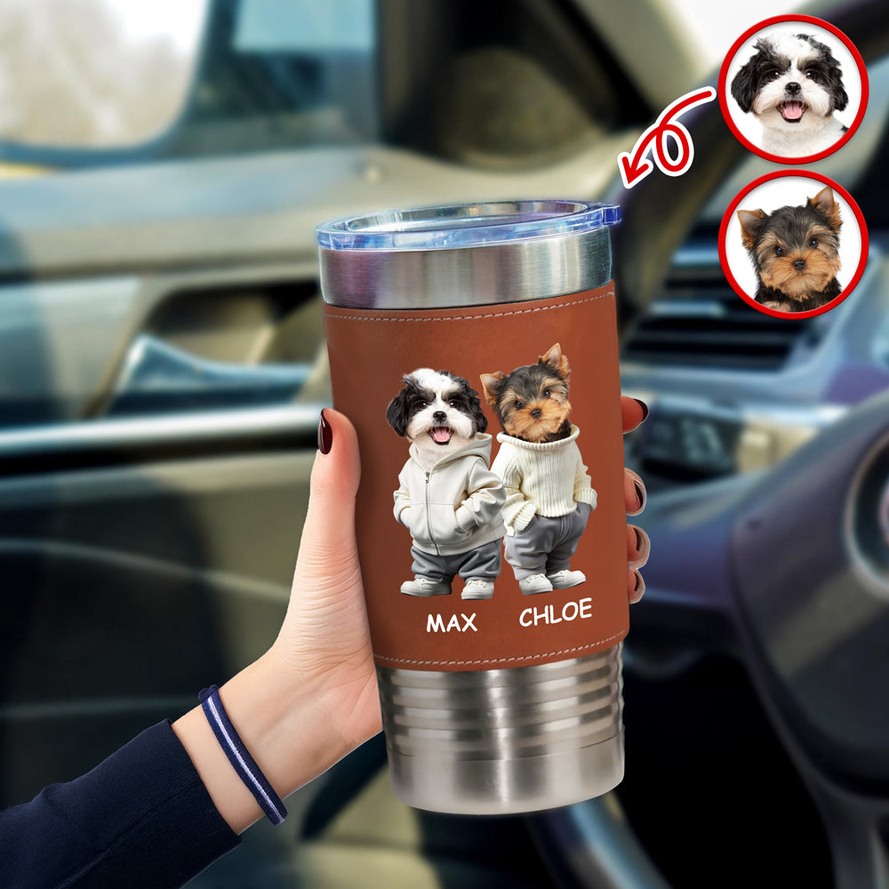 Custom Photo And Name Me Dog Cat Leather Tumbler HA75 897600