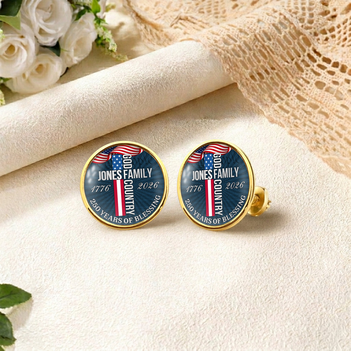 Custom Family Name Blessing God Country Cross USA 250 Years of Blessing 1776–2026 Lapel Pin LM32 899681