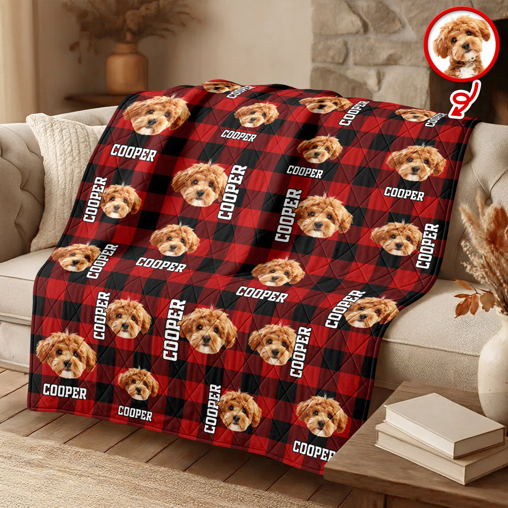Custom Photo Name Dog Cat Christmas Pattern Quilt Blanket For Pet Lovers LM32 897151