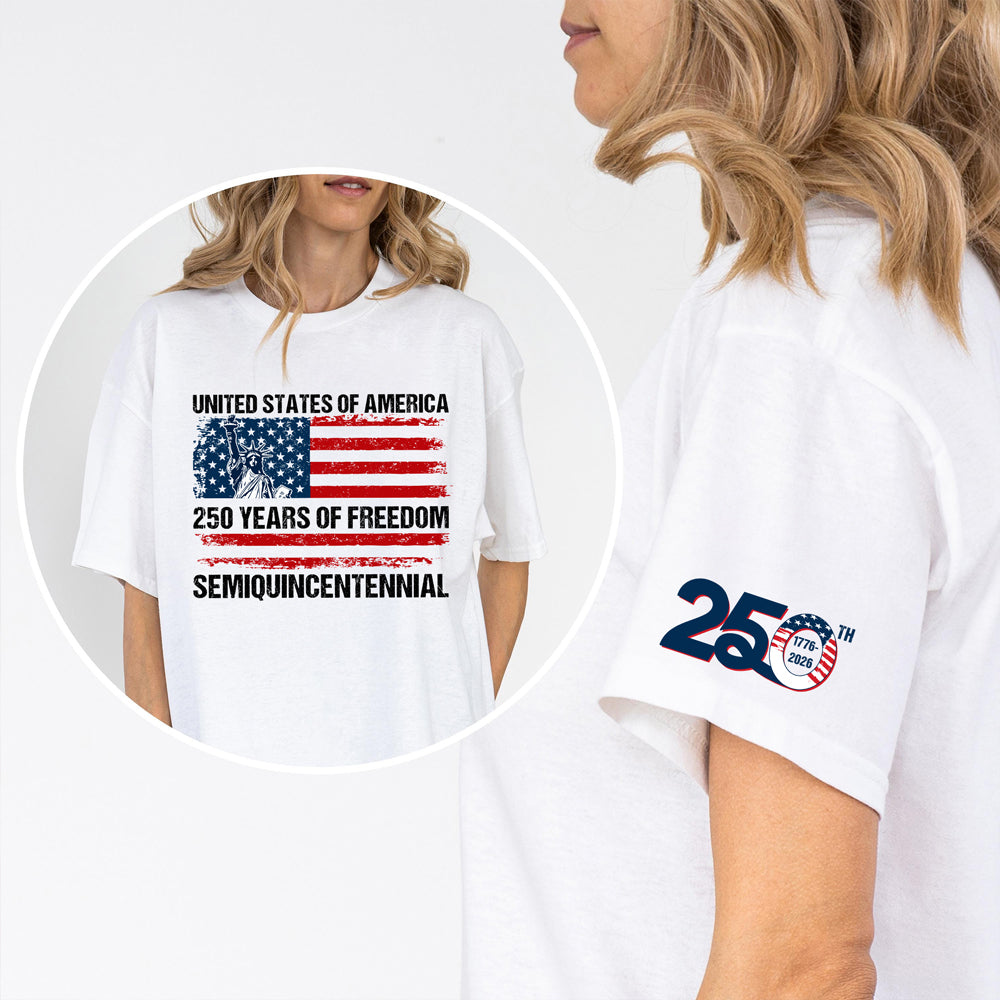 USA 250 Years of Freedom Sleeve Tee Shirt | Semiquincentennial Patriotic Tee HO82 901104