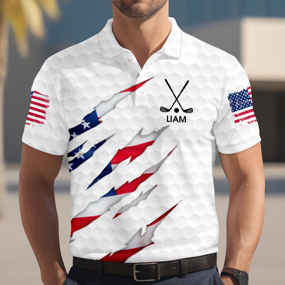 Personalized Golf Ball Pattern America Flag Polo Shirt Gift For Golfer, Golf Lovers HA75 898678