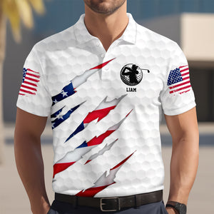Personalized Golf Ball Pattern America Flag Polo Shirt Gift For Golfer, Golf Lovers HA75 898576