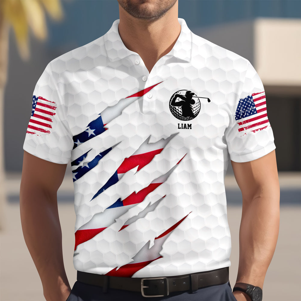 Personalized Golf Ball Pattern America Flag Polo Shirt Gift For Golfer, Golf Lovers HA75 898576