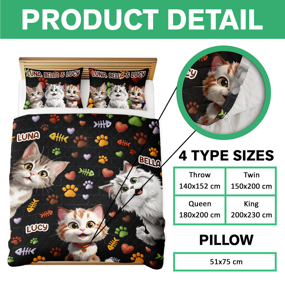Custom 3D Cat Fish Bone Brick Pattern - 3D Inflated Effect Quilt Bedding Set LM32 897147