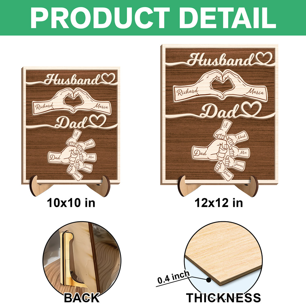 Custom Names Fist Bump Husband, Dad 2-Layered Wooden Plaque With Stand Gift For Dad, Husband HA75 921036