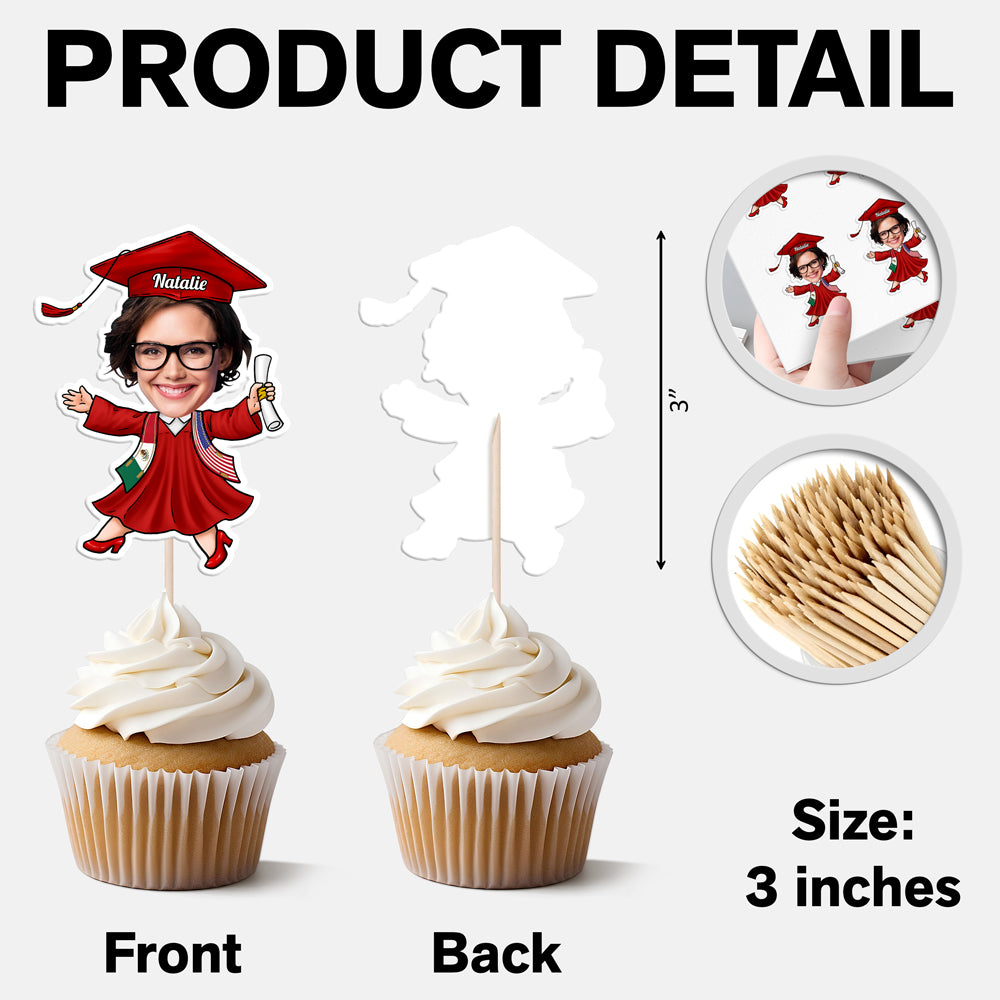 Custom Face With Country Flag Graduation Decoration Cupcake Toppers TH10 169115