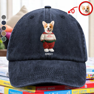 Custom Photo Dog Cat Xmas Clothes Christmas Washed Denim Baseball Cap HA75 897944
