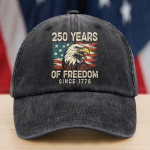 250 Years Of Freedom Since 1776 USA Bald Eagle America Flag Washed Denim Baseball Cap HA75 897380