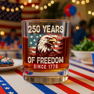 250 Years Of Freedom Since 1776 USA Bald Eagle America Flag Whiskey Glass HA75 897376