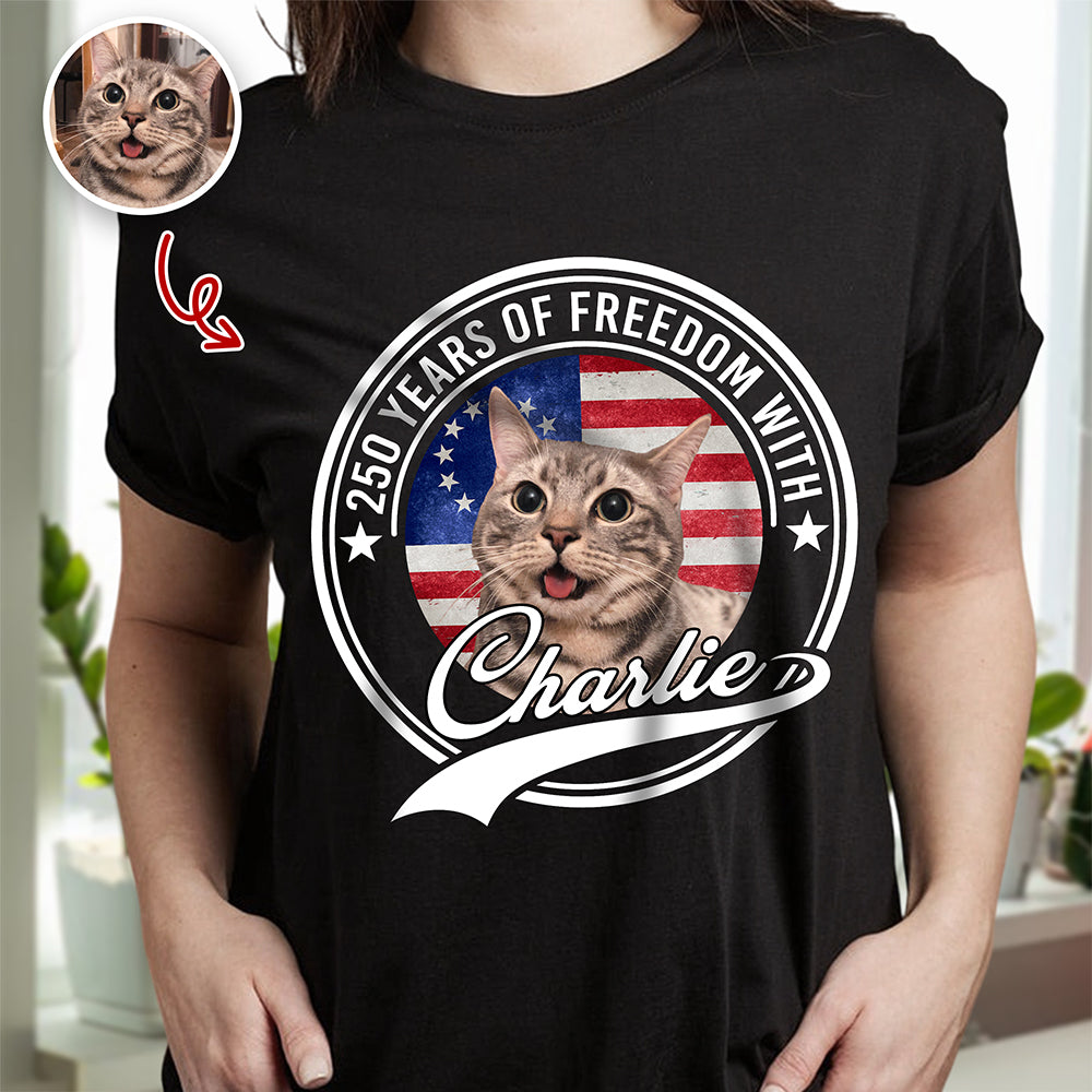 Custom Photo 250 Years Of Freedom With Dog Cat Dark Shirt HO82 894656
