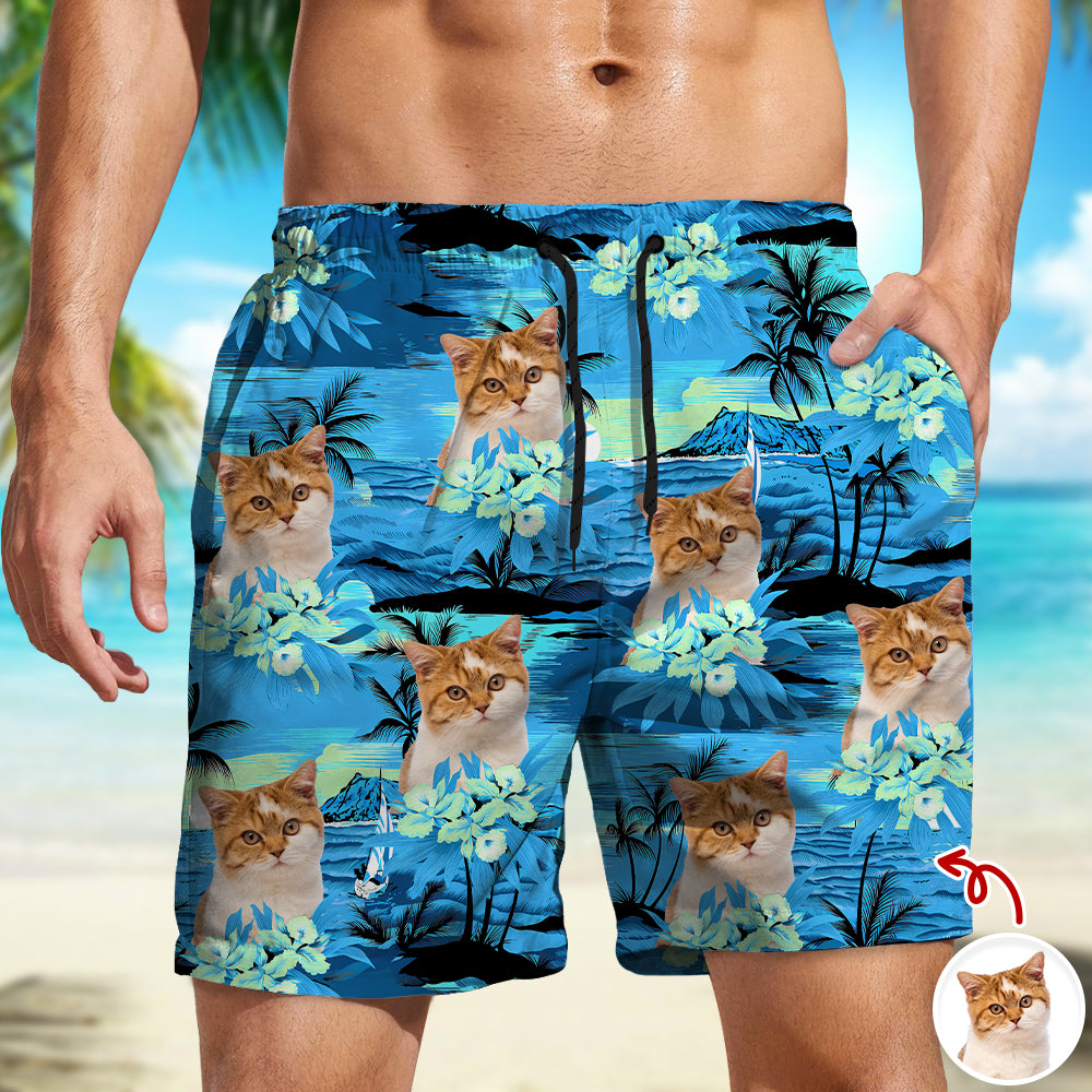 Custom Cat Photo Tropical Summer Pattern Beach Short HO82 902410