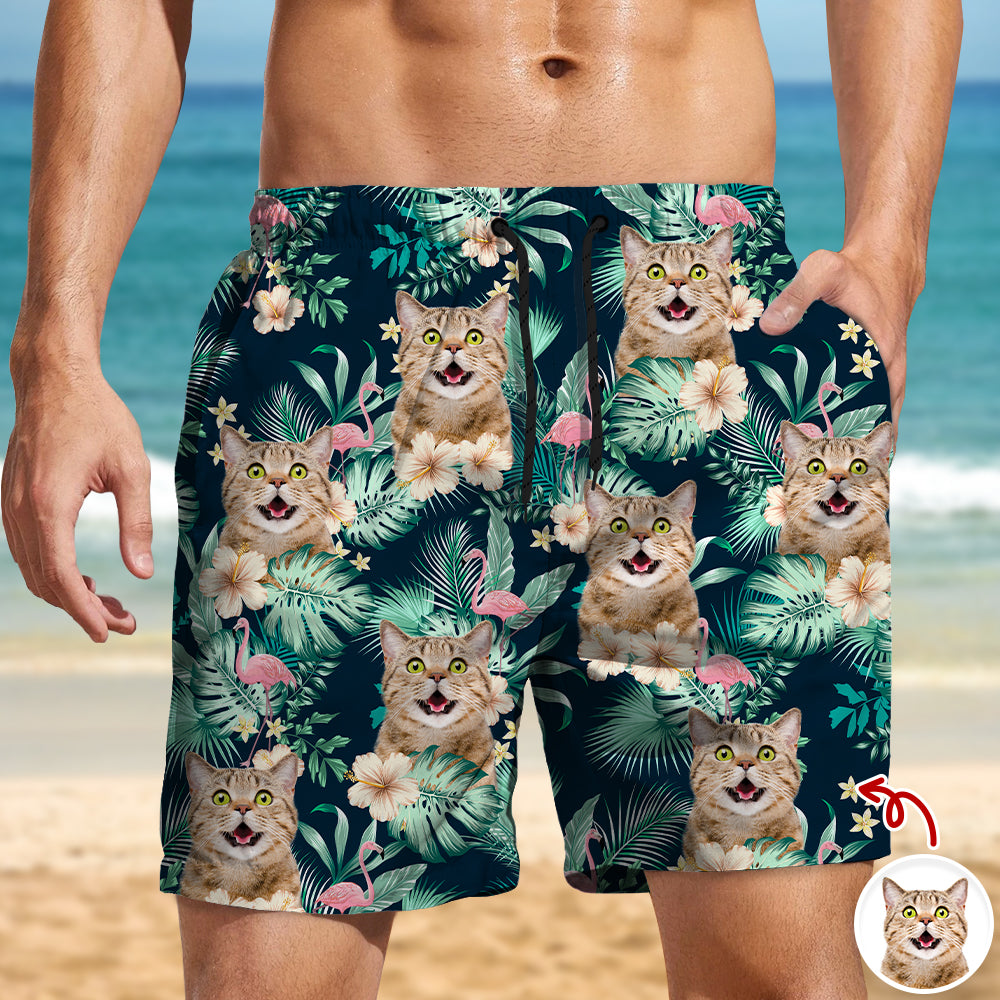 Custom Cat Photo Tropical Vacation Aloha Beach Short Gift For Cat Lover HO82 902646