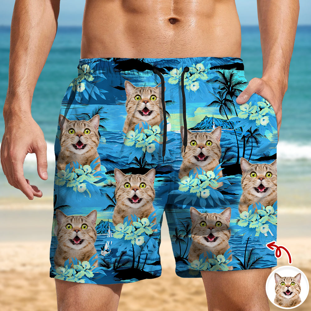 Custom Cat Photo Tropical Summer Pattern Beach Short HO82 902410