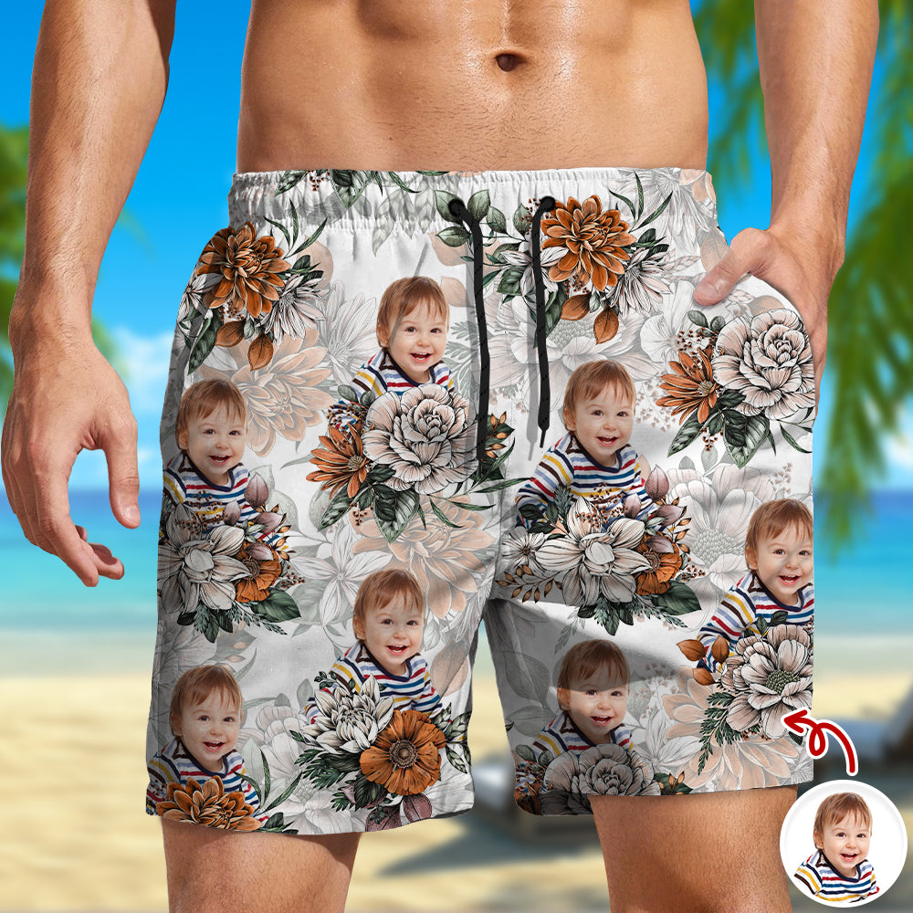 Custom Photo Floral Aloha Pattern Beach Shorts HO82 902384