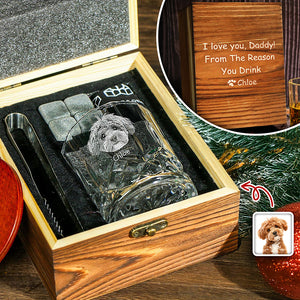 Custom Photo From The Reasons You Drink For Dog Lover Engraved Whiskey Glass Set with Wooden Box HA75 898030