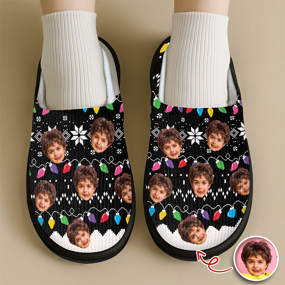 Custom Faces Funny Christmas Lights Plush Slippers HO82 900138