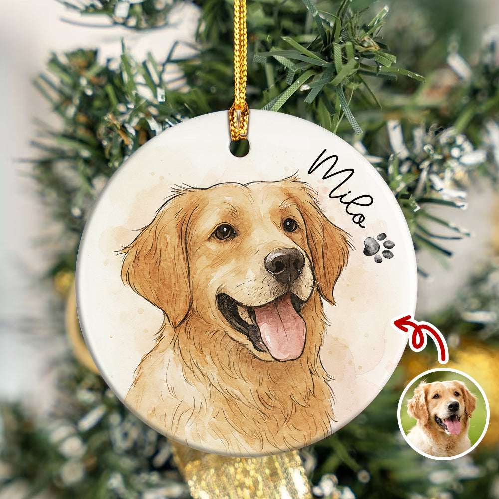 Custom Dog Photo Watercolor Potrait Keepsake Ceramic Ornament LM32 895607