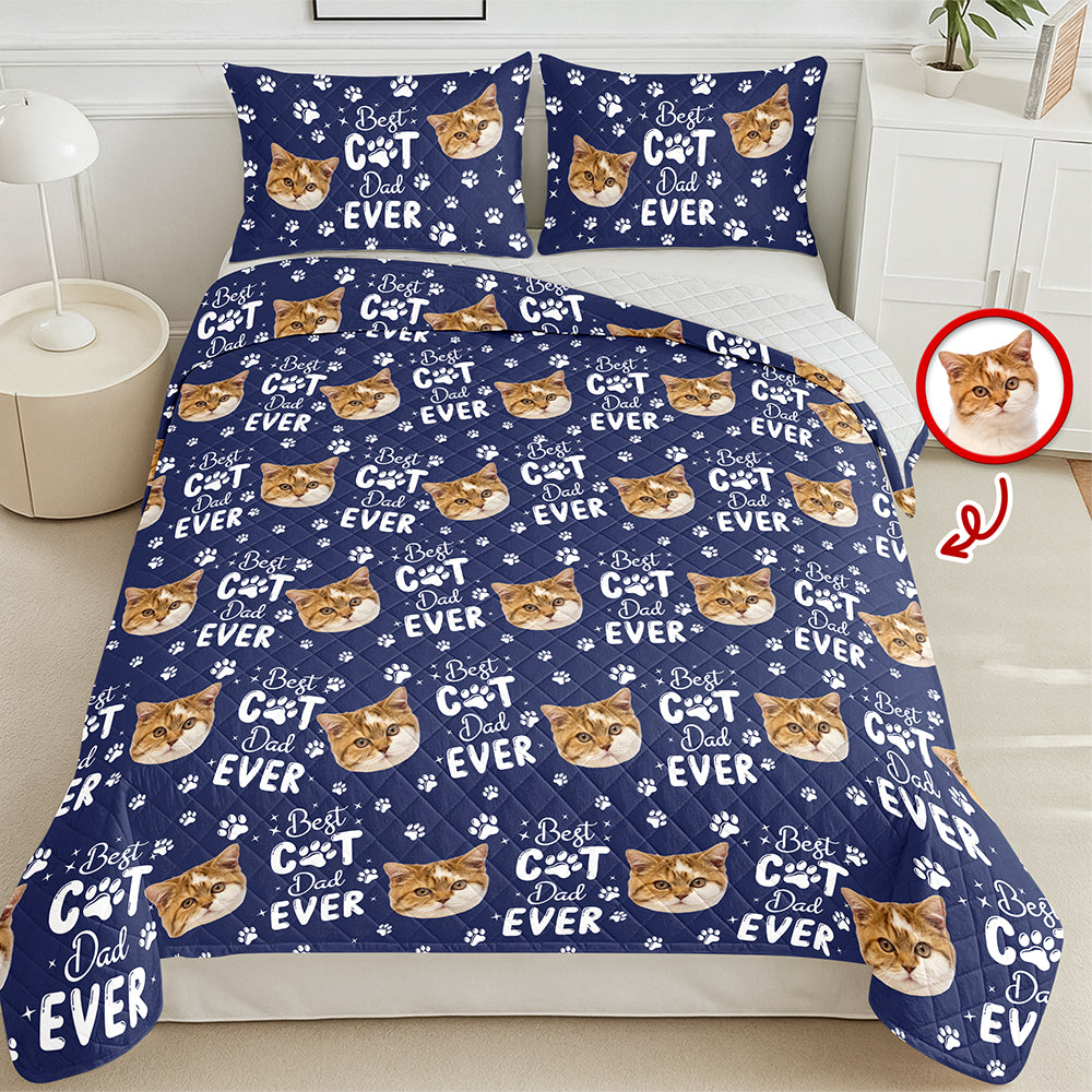 Custom Pet Photo Best Dad And Mom Ever Quilt Bedding Set For Dog And Cat Lovers LM32 897283