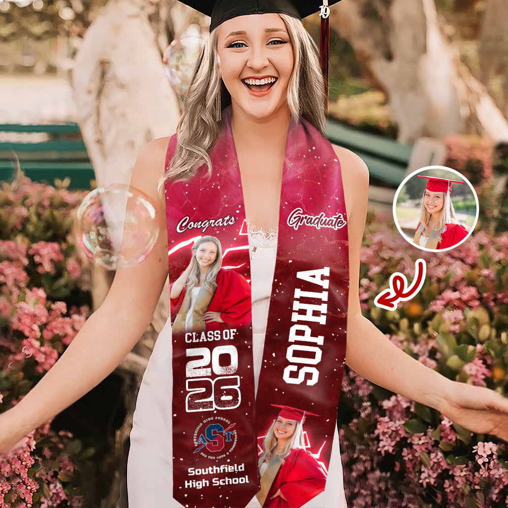 Custom Photo Class of 2026 Graduation Stole – Personalized Grad Sash Gift CH07 910092
