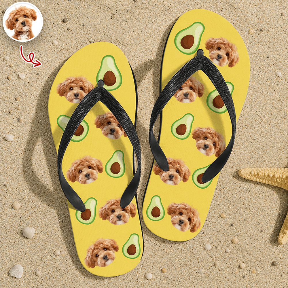 Custom Dog Photo Tropical Summer Pattern Flip Flops - Personalized Beach Gift For Dog Lovers CH07 911720