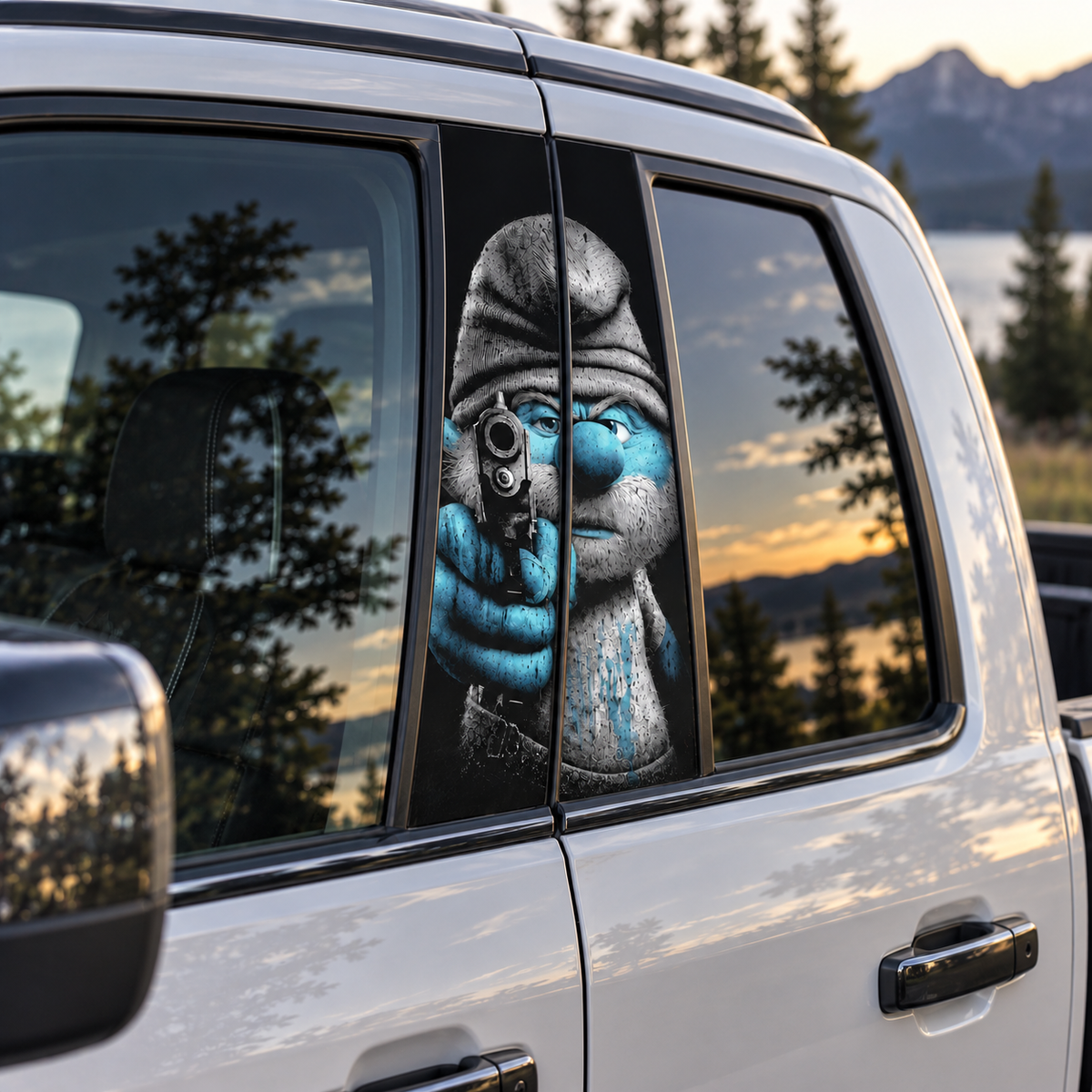 Funny Blue Cartoon Character Car Window Decal, B Pillar Sticker LM32 670049