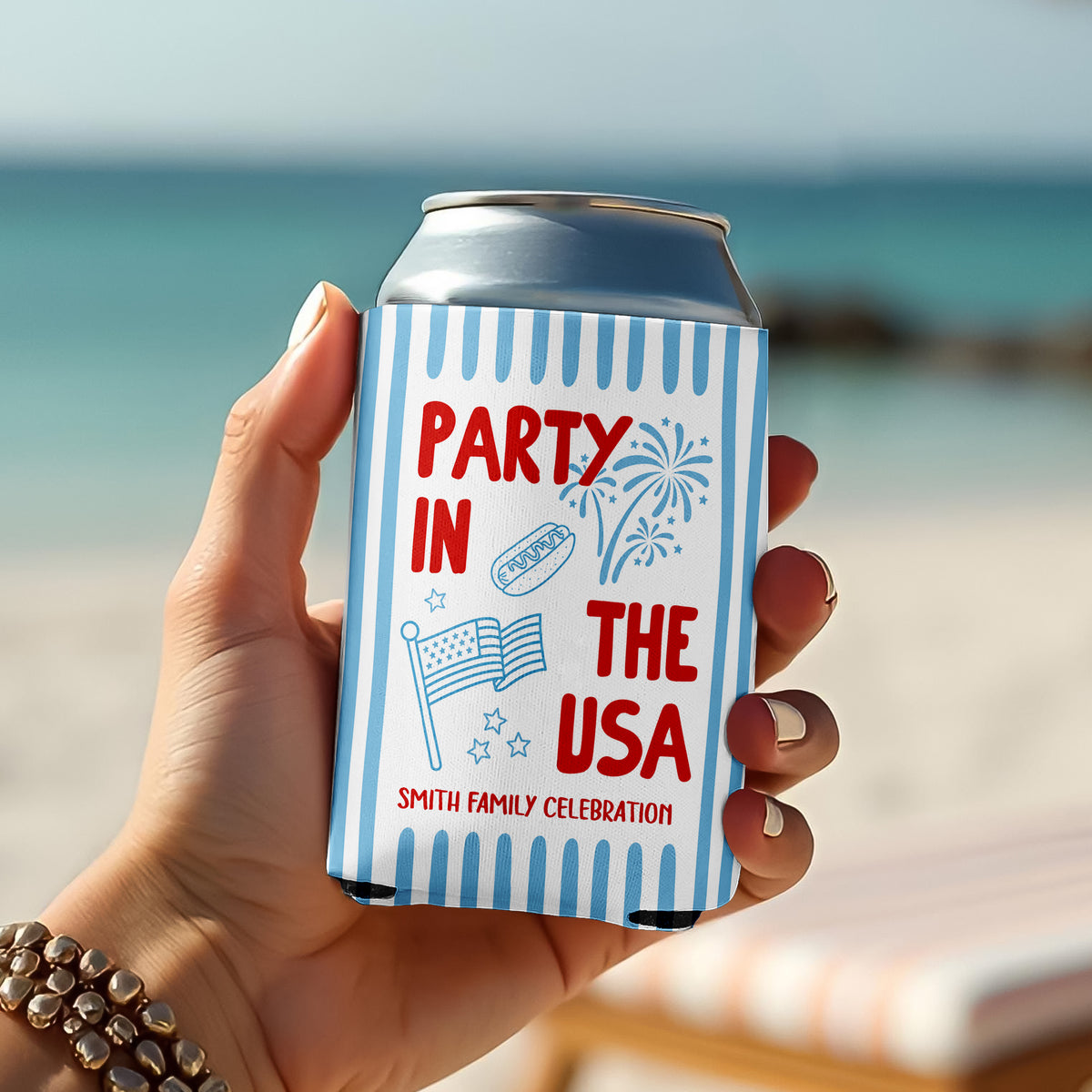 Custom Family Name Party In The USA Can Cooler HO82 902910