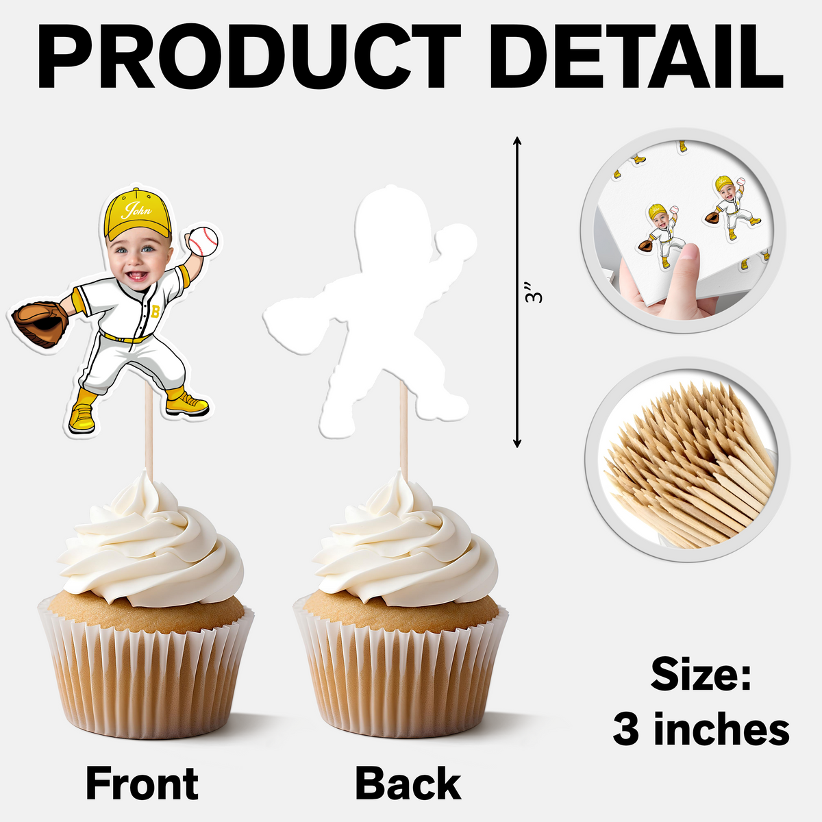 Custom Cute Face Baseball Party Decoration Cupcake Toppers LM32 893269