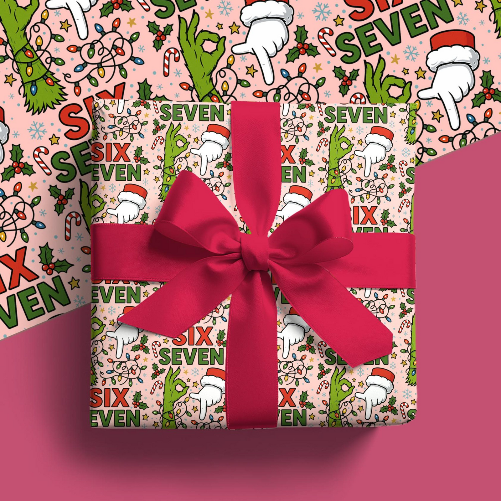 Six Seven Hand Christmas Wrapping Paper, Funny Holiday Gift 6 7 Wrapping Paper For Kids CH07 899222