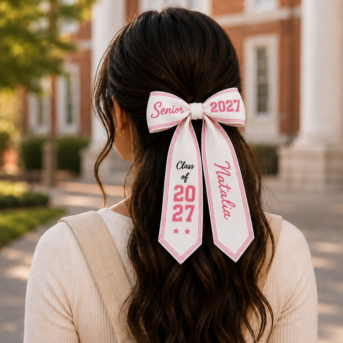 Personalized Name Class of 2027 Senior Gift Ribbon Hair Bow LM32 669937