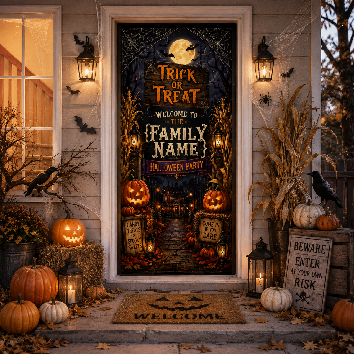 Personalized Welcome To The Halloween Party Haunted House Door Cover LM32 669929