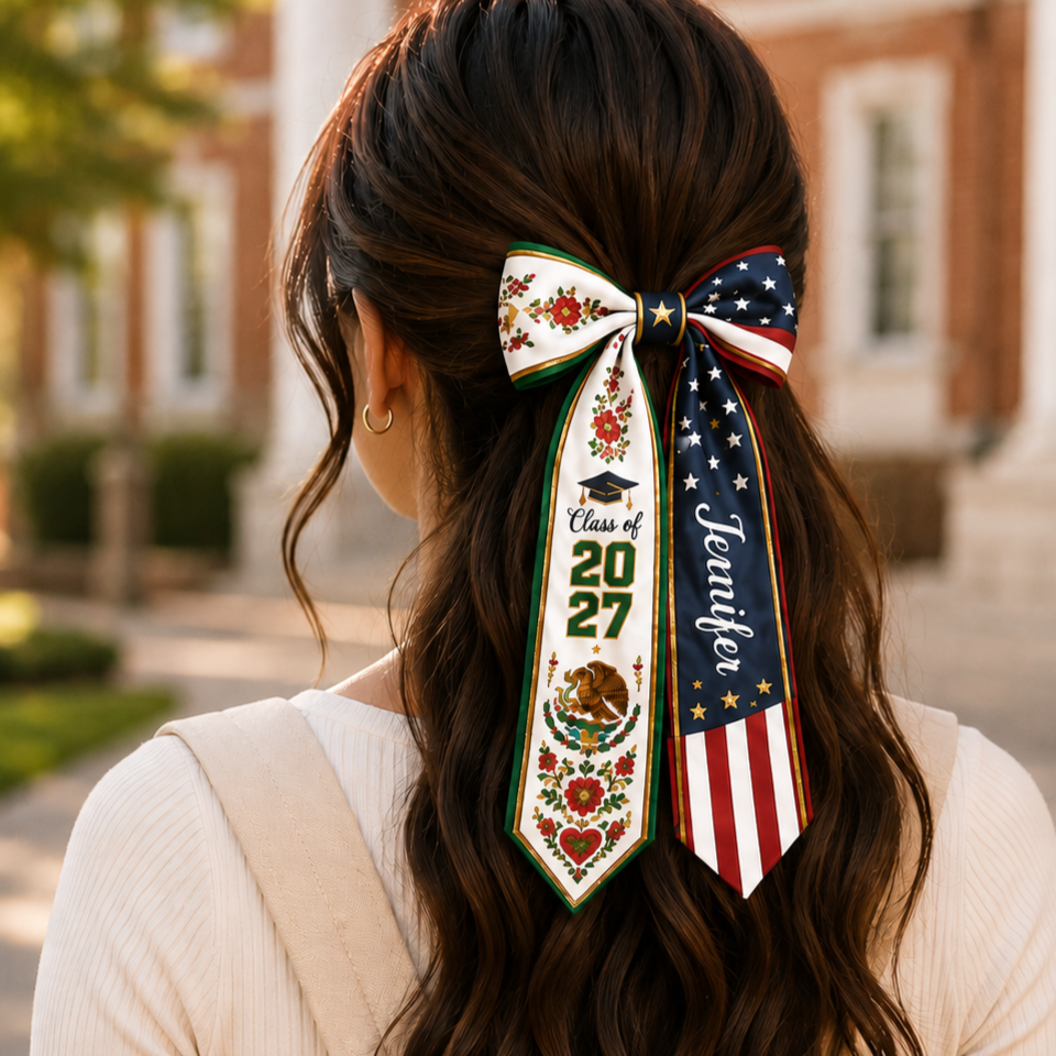 Personalized Name Class of 2027 Mexican American Senior Ribbon Hair Bow LM32 669939