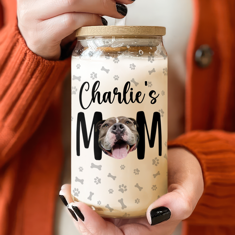 Custom Photo Dog Mom Personalized Glass Can With Lid Gift For Dog Lovers CH07 895526