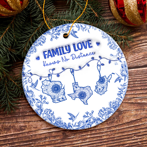 Personalized Family Love Knows No Distance Toile De Jouy Style Ceramic Ornament HO82 894834