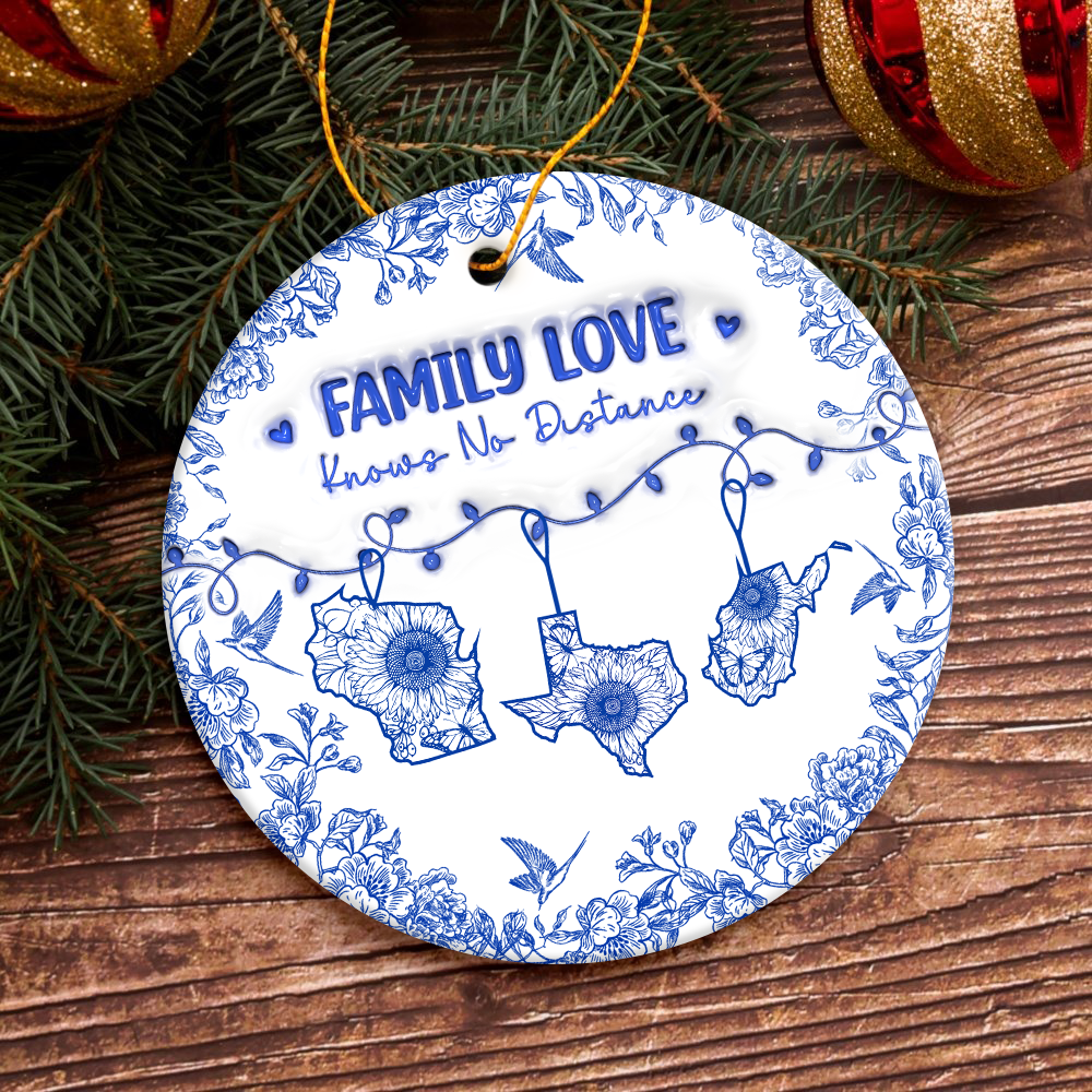 Personalized Family Love Knows No Distance Toile De Jouy Style Ceramic Ornament HO82 894834