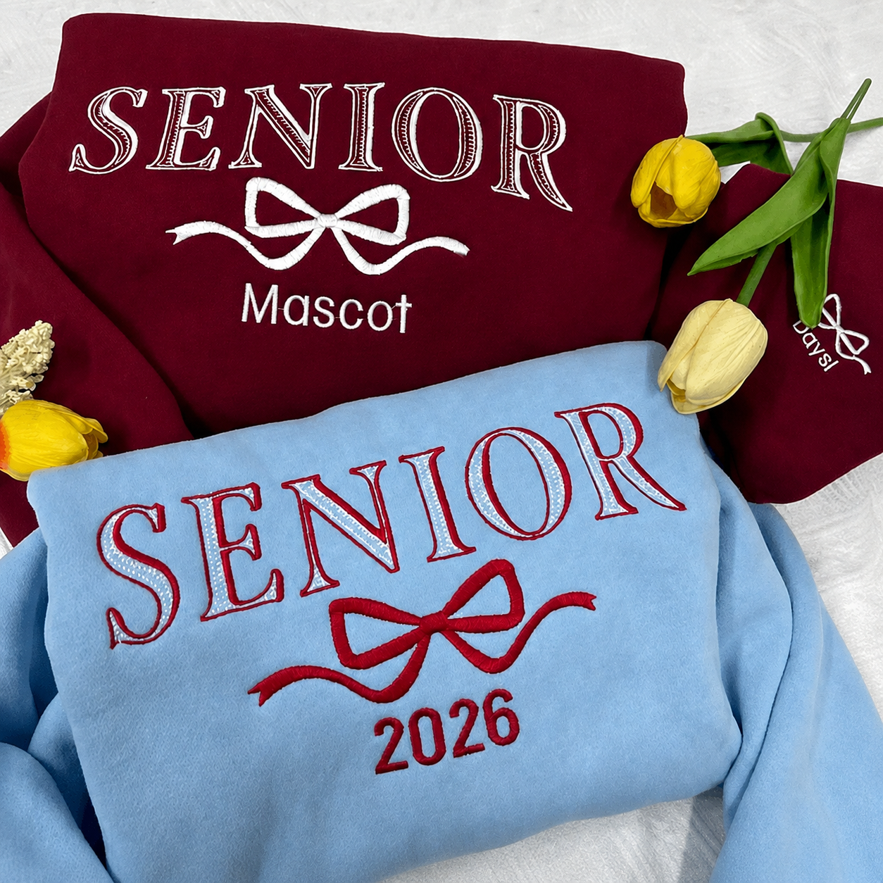 Custom Senior With Coquette Bow Sleeve Embroidered Sweatshirt LM32 893099