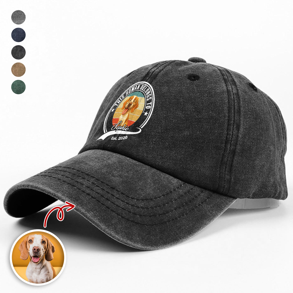 Custom Photo This Human Belongs To Dog Cat With Funny Caricature Style Washed Denim Baseball Cap For Dog And Cat Lovers HO82 894506