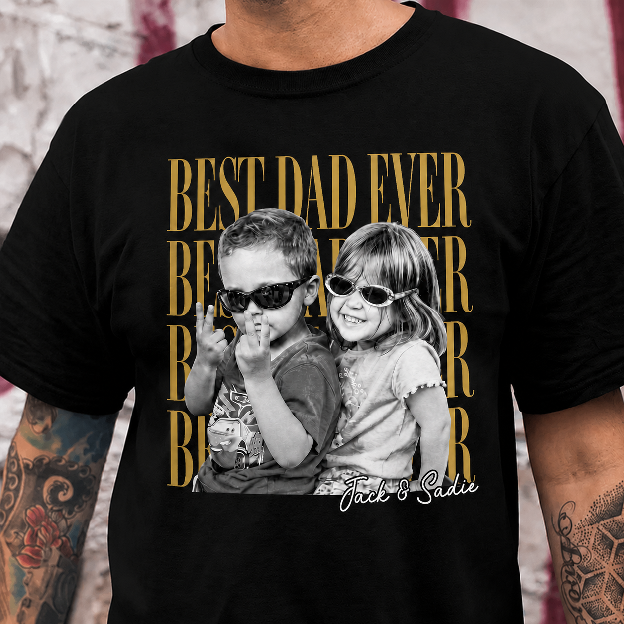 Personalized Vintage Photo Best Dad Mom Ever Dark Shirt HA75 921436