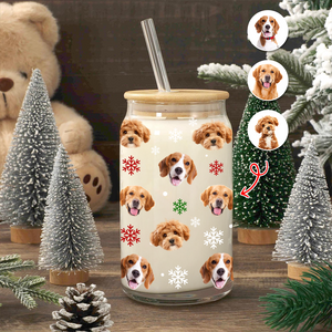 Custom Pet Photo Glass Can With Lid Christmas Gift for Pet Lovers TH10 894301