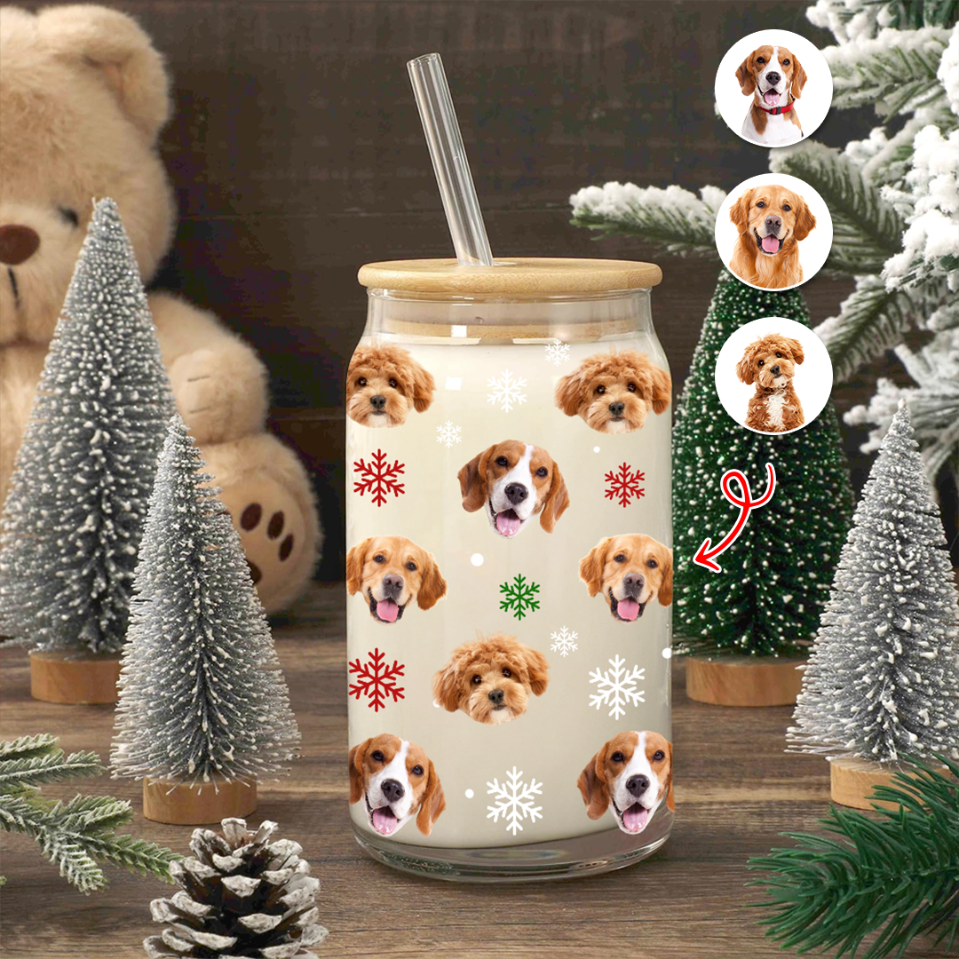 Custom Pet Photo Glass Can With Lid Christmas Gift for Pet Lovers TH10 894301