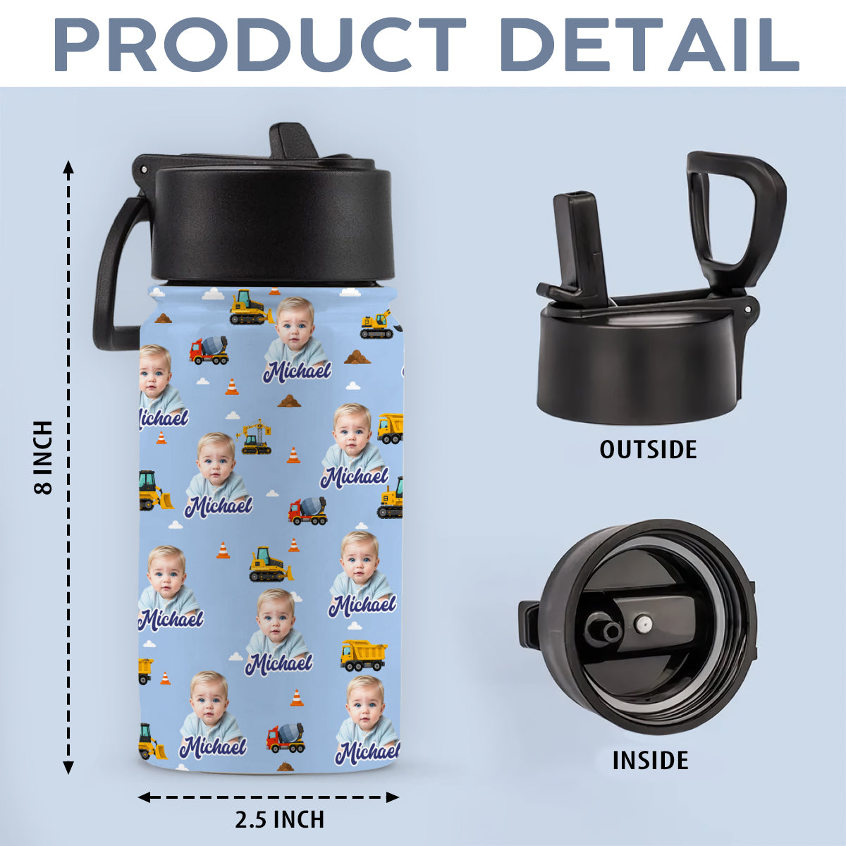 Custom Photo Cute Pattern Kids Water Bottle - Personalized Back To School Gift HO82 902850