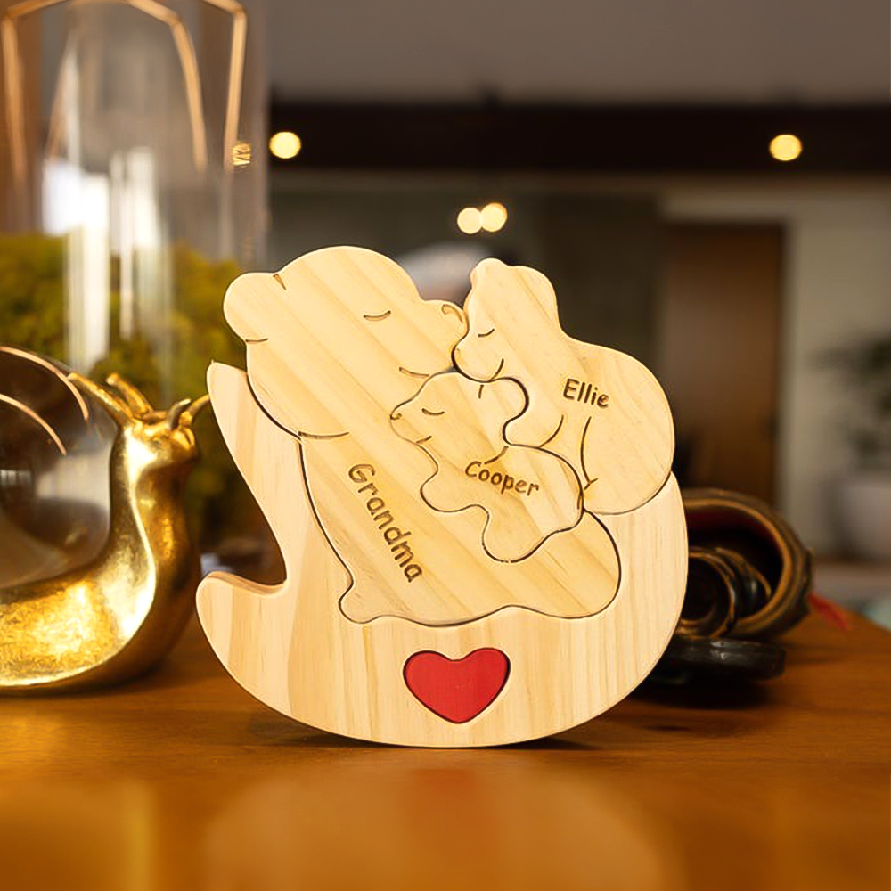 Personalized Wooden Mommy Rolling Bear Family Puzzle, Family Home Decor HA75 920738