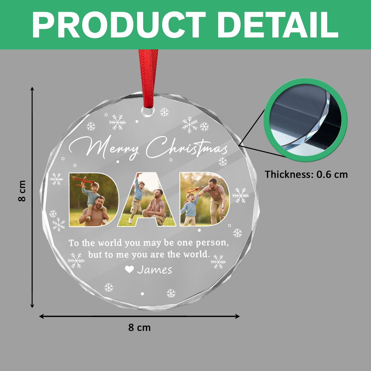 Custom Photo Merry Christmas Dad To Me You Are The World Family Glass Circle Ornament HO82 894708