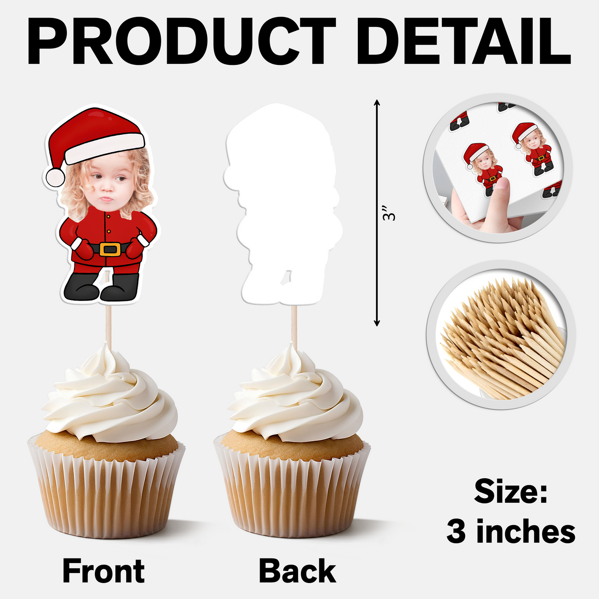 Custom Photo Cute Santa Claus Cupcake Topper Christmas Gift For Family CH07 896356